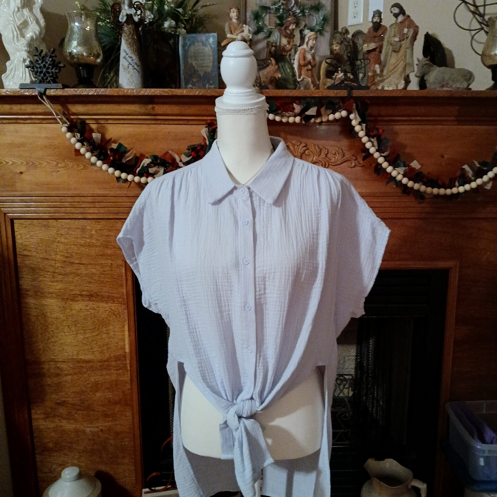 Elegant Light Blue Tie-Front Blouse